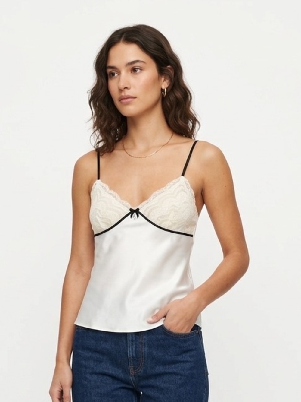 Y2K Lace Camisole Bow Slip Top Coquette Old Money Romantic French Size Small